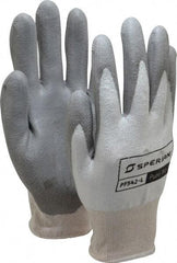 Honeywell - Size L (9), Polyurethane Coated HPPE Fiber Cut Resistant Gloves - Palm & Fingers Coated, Knit Wrist, White/Gray, Paired - Americas Industrial Supply