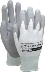 Honeywell - Size M (8), Polyurethane Coated HPPE Fiber Cut Resistant Gloves - Palm & Fingers Coated, Knit Wrist, White/Gray, Paired - Americas Industrial Supply