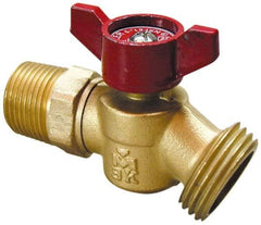 B&K Mueller - 3/4" Pipe, 125 psi WOG Rating, 1" Long Shank, Brass Hose Bibb, Stop Valve - Wing Tee Handle, MNPT x GHT End Connections - Americas Industrial Supply