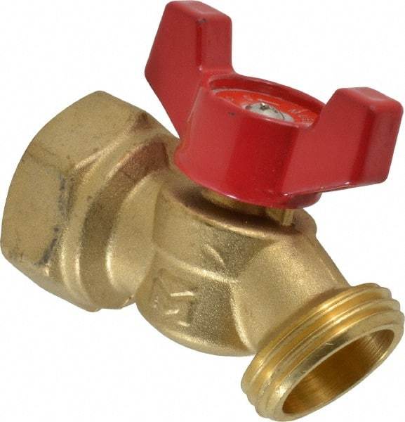 B&K Mueller - 3/4" Pipe, 125 psi WOG Rating, 1/4" Long Shank, Brass Hose Bibb, Stop Valve - Wing Tee Handle, FNPT x GHT End Connections - Americas Industrial Supply