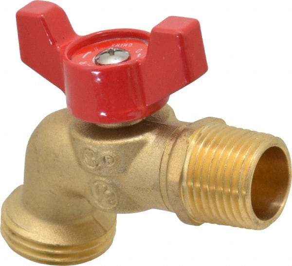 B&K Mueller - 1/2" Pipe, 125 psi WOG Rating, Brass Hose Bibb, Stop Valve - Wing Tee Handle, MNPT/SWT x GHT End Connections - Americas Industrial Supply