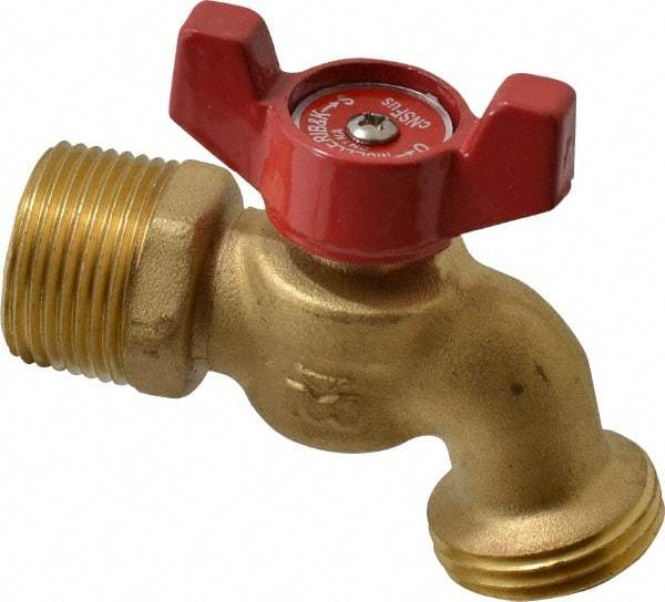 B&K Mueller - 1/2" Pipe, 125 psi WOG Rating, Brass Hose Bibb, Stop Valve - Wing Tee Handle, FNPT/MNPT x GHT End Connections - Americas Industrial Supply