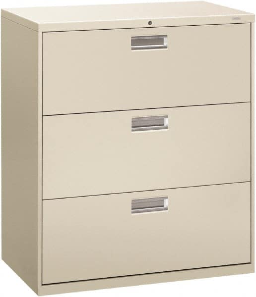 Hon - 36" Wide x 40.88" High x 19-1/4" Deep, 3 Drawer Lateral File - Steel, Light Gray - Americas Industrial Supply