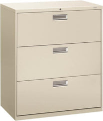 Hon - 36" Wide x 40.88" High x 19-1/4" Deep, 3 Drawer Lateral File - Steel, Light Gray - Americas Industrial Supply