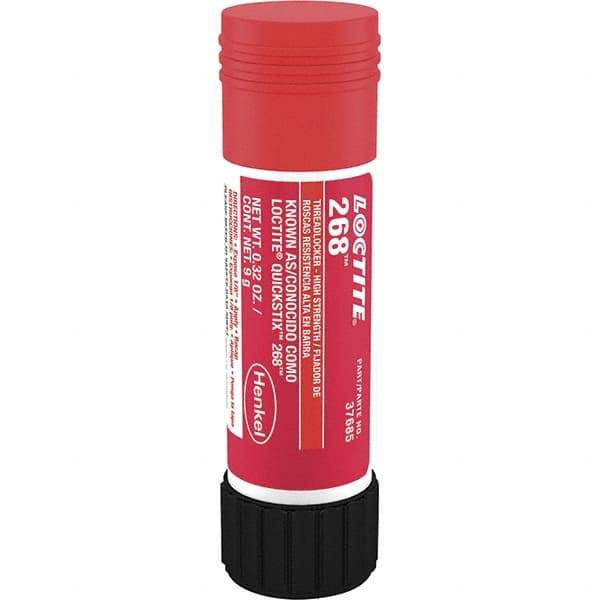 Loctite - 9 g Stick, Red, High Strength Semisolid Threadlocker - Series 268, 72 hr Full Cure Time, Hand Tool, Heat Removal - Americas Industrial Supply