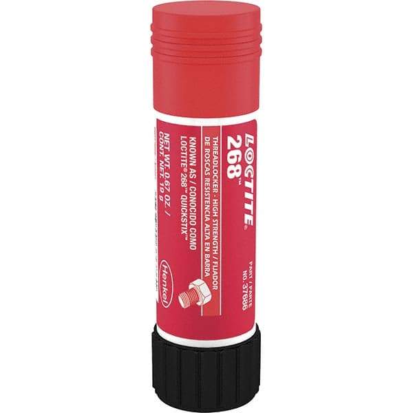 Loctite - 19 g Stick, Red, High Strength Semisolid Threadlocker - Series 268, 72 hr Full Cure Time, Hand Tool, Heat Removal - Americas Industrial Supply