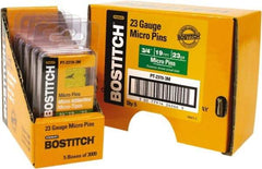 Stanley Bostitch - 23 Gauge 0.0281" Shank Diam 3/4" Long Pin Nails for Power Nailers - Steel, Bright Finish, Smooth Shank, Straight Stick Adhesive Collation, Round Head, Diamond Point - Americas Industrial Supply
