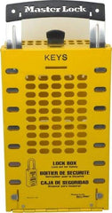 Master Lock - 3-1/2" Deep x 6-3/8" Wide x 12-3/4" High, Portable & Wall Mount Group Lockout Box - Yellow, 14 Padlocks - Americas Industrial Supply