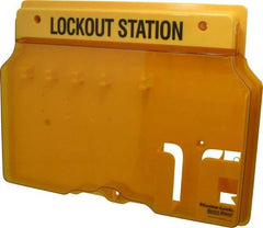 Master Lock - 1 Piece, Empty Polycarbonate Padlock Station - 16 Inch Wide x 12-1/4 Inch High x 1-3/4 Inch Deep, Black on Yellow, Covered - Americas Industrial Supply
