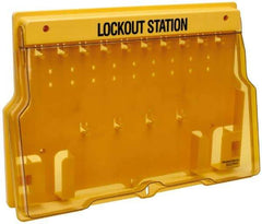 Master Lock - 1 Piece, Empty Polycarbonate Padlock Station - 22 Inch Wide x 15-1/2 Inch High x 1-3/4 Inch Deep, Black on Yellow, Covered - Americas Industrial Supply