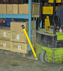 Vestil - 2-1/2" Diam x 42" High, Yellow Steel Spring Bollard - 6" Wide x 6" Long Mounting Plate, 32 Lb - Americas Industrial Supply