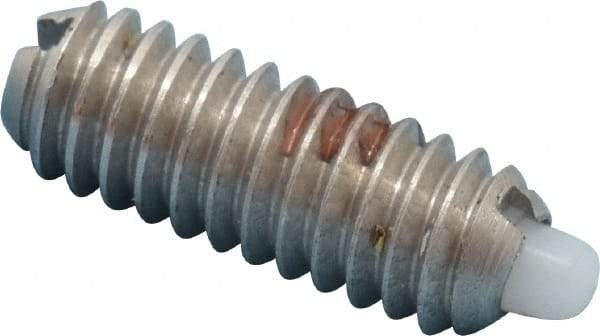 Gibraltar - 8-32, 7/16" Thread Length, 0.052" Plunger Projection, Stainless Steel Threaded Spring Plunger - 0.07" Max Plunger Diam, 0.437" Plunger Length, 1.5 Lb Init End Force, 4.7 Lb Final End Force - Americas Industrial Supply