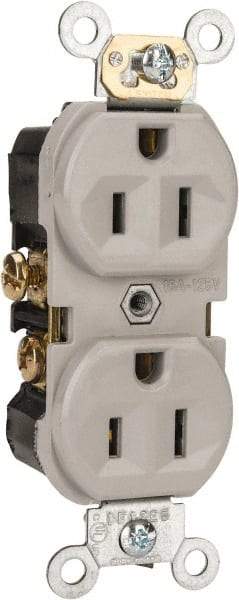 Leviton - 125 VAC, 15 Amp, 5-15R NEMA Configuration, Gray, Specification Grade, Self Grounding Duplex Receptacle - 1 Phase, 2 Poles, 3 Wire, Flush Mount, Tamper Resistant - Americas Industrial Supply