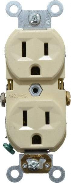 Leviton - 125 VAC, 15 Amp, 5-15R NEMA Configuration, Ivory, Specification Grade, Self Grounding Duplex Receptacle - 1 Phase, 2 Poles, 3 Wire, Flush Mount, Tamper Resistant - Americas Industrial Supply