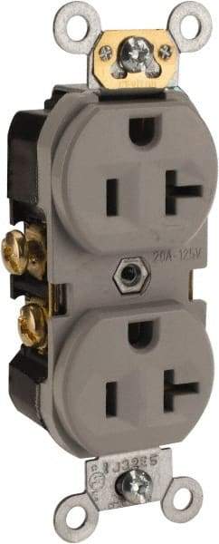 Leviton - 125 VAC, 20 Amp, 5-20R NEMA Configuration, Gray, Specification Grade, Self Grounding Duplex Receptacle - 1 Phase, 2 Poles, 3 Wire, Flush Mount, Tamper Resistant - Americas Industrial Supply