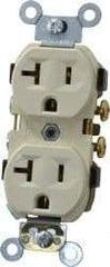 Leviton - 125 VAC, 20 Amp, 5-20R NEMA Configuration, Ivory, Specification Grade, Self Grounding Duplex Receptacle - 1 Phase, 2 Poles, 3 Wire, Flush Mount - Americas Industrial Supply