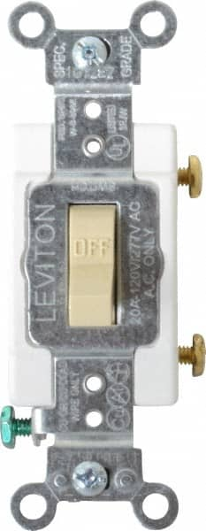 Leviton - 1 Pole, 120 to 277 VAC, 20 Amp, Commercial Grade, Toggle, Wall and Dimmer Light Switch - 1.31 Inch Wide x 4.06 Inch High - Americas Industrial Supply