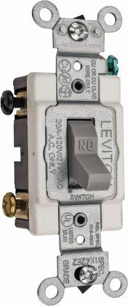 Leviton - 2 Pole, 120 to 277 VAC, 20 Amp, Commercial Grade, Toggle, Wall and Dimmer Light Switch - 1.31 Inch Wide x 4.06 Inch High - Americas Industrial Supply