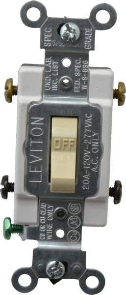 Leviton - 2 Pole, 120 to 277 VAC, 20 Amp, Commercial Grade, Toggle, Wall and Dimmer Light Switch - 1.31 Inch Wide x 4.06 Inch High - Americas Industrial Supply