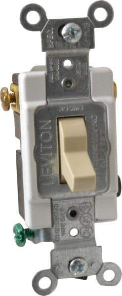 Leviton - 3 Pole, 120 to 277 VAC, 15 Amp, Commercial Grade, Toggle, Wall and Dimmer Light Switch - 1.31 Inch Wide x 4.06 Inch High - Americas Industrial Supply