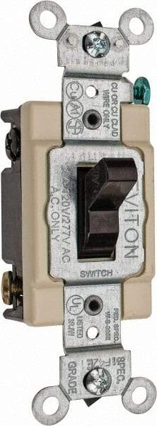 Leviton - 4 Pole, 120 to 277 VAC, 20 Amp, Commercial Grade, Toggle, Wall and Dimmer Light Switch - 1.31 Inch Wide x 4.06 Inch High - Americas Industrial Supply