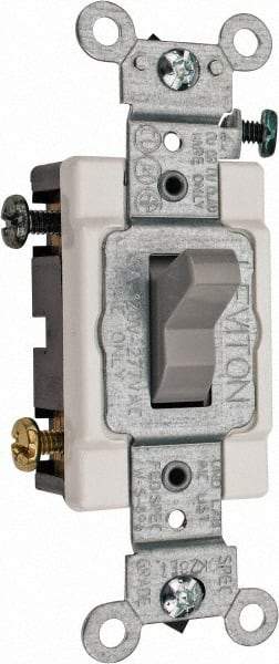 Leviton - 3 Pole, 120 to 277 VAC, 15 Amp, Commercial Grade, Toggle, Wall and Dimmer Light Switch - 1.31 Inch Wide x 4.06 Inch High - Americas Industrial Supply