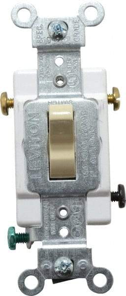 Leviton - 3 Pole, 120 to 277 VAC, 15 Amp, Commercial Grade, Toggle, Wall and Dimmer Light Switch - 1.31 Inch Wide x 4.06 Inch High - Americas Industrial Supply