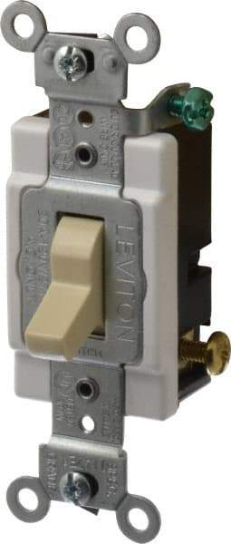 Leviton - 3 Pole, 120 to 277 VAC, 20 Amp, Commercial Grade, Toggle, Wall and Dimmer Light Switch - 1.31 Inch Wide x 4.06 Inch High - Americas Industrial Supply