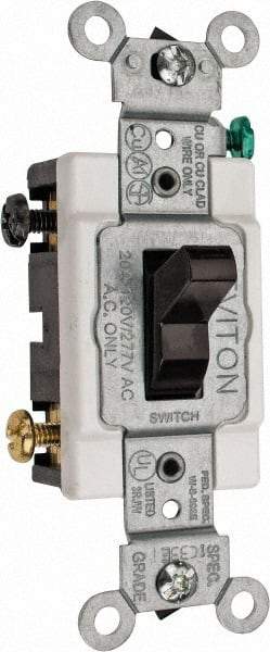 Leviton - 3 Pole, 120 to 277 VAC, 20 Amp, Commercial Grade, Toggle, Wall and Dimmer Light Switch - 1.31 Inch Wide x 4.06 Inch High - Americas Industrial Supply