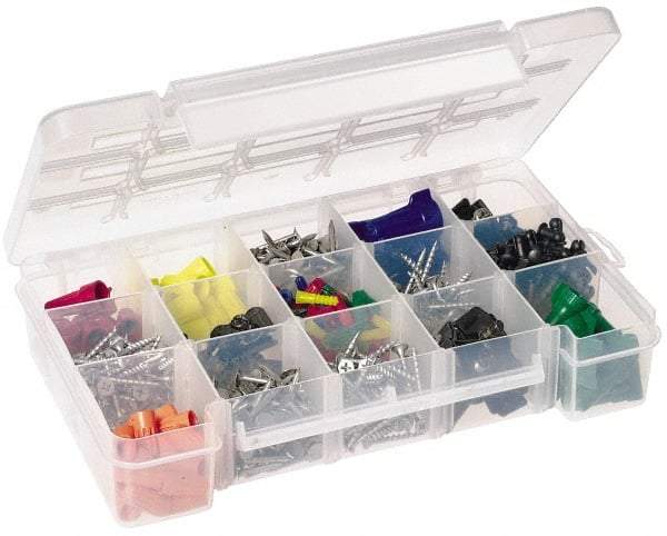 Akro-Mils - 7" Wide x 11" High x 2-3/8" Deep, Small Parts Storage Case - Clarified Polypropylene Frame, 3 to 15 Compartments, 2" Wide x 2-1/8 to 10-3/16" High x 2" Deep Bin - Americas Industrial Supply