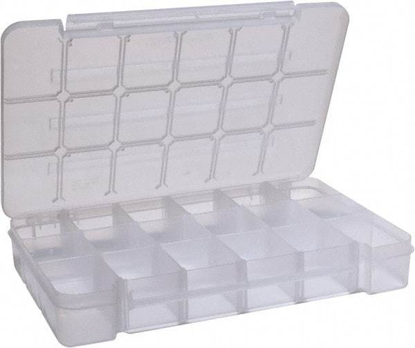 Akro-Mils - 9-1/2" Wide x 14-3/8" High x 2-1/2" Deep, Small Parts Storage Case - Clarified Polypropylene Frame, 3 to 18 Compartments, 2-7/8" Wide x 2-3/8 to 14" High x 2" Deep Bin - Americas Industrial Supply