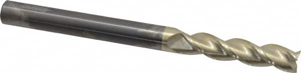 Accupro - 1/2", 2-1/4" LOC, 1/2" Shank Diam, 6" OAL, 3 Flute, Solid Carbide Square End Mill - Single End, ZrN Finish, Spiral Flute, 37° Helix, Centercutting, Right Hand Cut, Right Hand Flute - Americas Industrial Supply