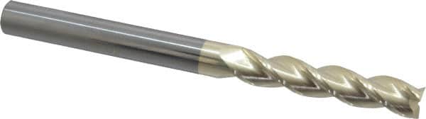 Accupro - 1/2", 2-1/2" LOC, 1/2" Shank Diam, 6" OAL, 3 Flute, Solid Carbide Square End Mill - Single End, ZrN Finish, Spiral Flute, 37° Helix, Centercutting, Right Hand Cut, Right Hand Flute - Americas Industrial Supply