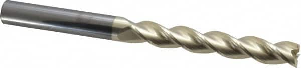 Accupro - 1/2", 3-1/4" LOC, 1/2" Shank Diam, 6" OAL, 3 Flute, Solid Carbide Square End Mill - Single End, ZrN Finish, Spiral Flute, 37° Helix, Centercutting, Right Hand Cut, Right Hand Flute - Americas Industrial Supply