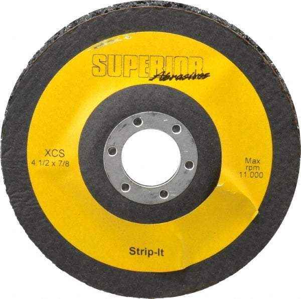 Superior Abrasives - 4-1/2" Very Coarse Grade Silicon Carbide Deburring Disc - 7/8" Center Hole, Arbor Connection, 11,000 Max RPM - Americas Industrial Supply