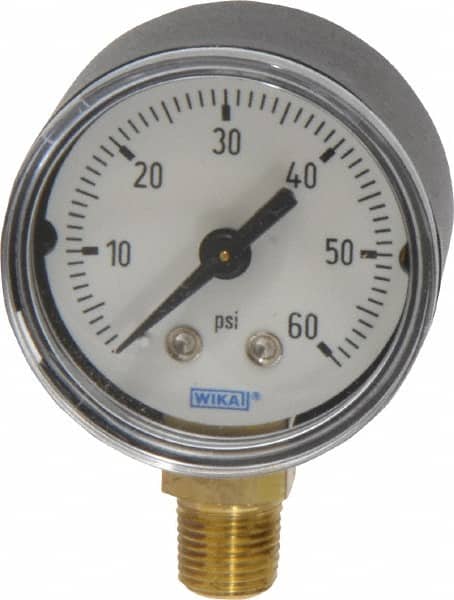 Wika - 1-1/2" Dial, 1/8 Thread, 0-60 Scale Range, Pressure Gauge - Lower Connection Mount, Accurate to 3-2-3% of Scale - Americas Industrial Supply