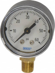 Wika - 1-1/2" Dial, 1/8 Thread, 0-60 Scale Range, Pressure Gauge - Lower Connection Mount, Accurate to 3-2-3% of Scale - Americas Industrial Supply