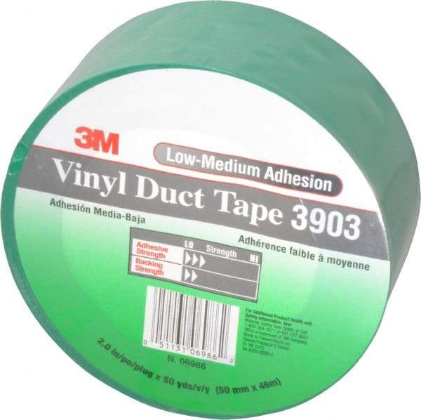 3M - 2" x 50 Yds Green Duct Tape - 6.5 mil, Rubber Adhesive, Vinyl Backing, 12.6 Lb/ln Tensile Strength, 200°F Max, Series 3903 - Americas Industrial Supply