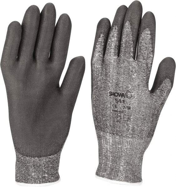 SHOWA - Size M (8), ANSI Cut Lvl 2, Puncture Lvl 2, Abrasion Lvl 6, Polyurethane Coated Cut Resistant Gloves - Palm & Fingers Coated, HPPE Lining, Knit Wrist, Gray/Gray, Paired - Americas Industrial Supply