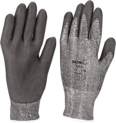 SHOWA - Size M (8), ANSI Cut Lvl 2, Puncture Lvl 2, Abrasion Lvl 6, Polyurethane Coated Cut Resistant Gloves - Palm & Fingers Coated, HPPE Lining, Knit Wrist, Gray/Gray, Paired - Americas Industrial Supply