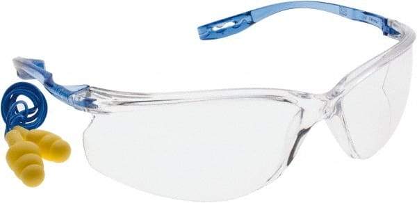 3M - Clear Lenses, Framed Safety Glasses - Anti-Fog, Scratch Resistant, Blue Polycarbonate Frame, Wrap Around - Americas Industrial Supply
