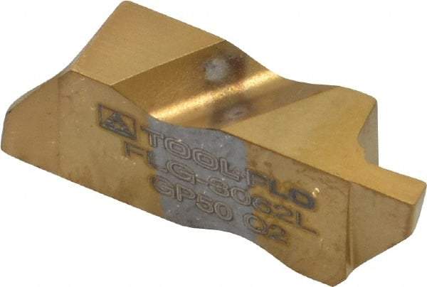 Tool-Flo - 3062FLG Grade GP50, 1.57mm Cutting Width Carbide Grooving Insert - 3.05mm Max Depth of Cut, Left Hand, 0.005 to 0.01" Corner Radius, TiN Finish - Americas Industrial Supply
