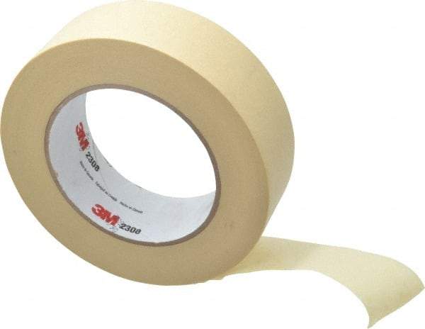 3M - 1-1/2" Wide x 60 Yd Long Tan Paper Masking Tape - Series 2308, 5.3 mil Thick, 22 In/Lb Tensile Strength - Americas Industrial Supply