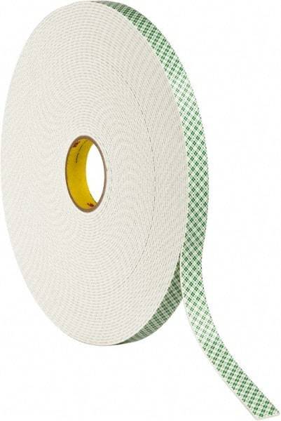 3M - 1" x 36 Yd Acrylic Adhesive Double Sided Tape - 1/8" Thick, Off-White, Urethane Foam Liner, Continuous Roll, Series 4008 - Americas Industrial Supply