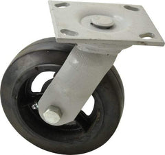 Fairbanks - 6" Diam x 2" Wide, Mold-On Rubber Swivel Caster - 675 Lb Capacity, Top Plate Mount, 4" x 4-1/2" Plate, Delrin Bearing - Americas Industrial Supply