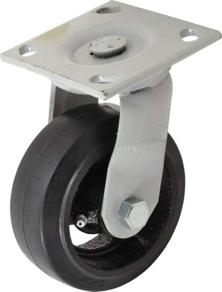 Fairbanks - 5" Diam x 2" Wide, Mold-On Rubber Swivel Caster - 675 Lb Capacity, Top Plate Mount, 4" x 4-1/2" Plate, Delrin Bearing - Americas Industrial Supply