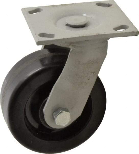 Fairbanks - 5" Diam x 2" Wide, Phenolic Swivel Caster - 1,000 Lb Capacity, Top Plate Mount, 4" x 4-1/2" Plate, Plain Bearing - Americas Industrial Supply