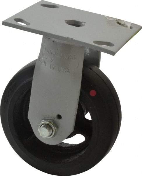 Fairbanks - 5" Diam x 2" Wide, Mold-On Rubber Rigid Caster - 675 Lb Capacity, Top Plate Mount, 4" x 4-1/2" Plate, Delrin Bearing - Americas Industrial Supply