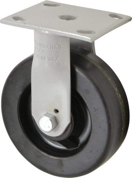 Fairbanks - 6" Diam x 2" Wide, Phenolic Rigid Caster - 1,200 Lb Capacity, Top Plate Mount, 4" x 4-1/2" Plate, Plain Bearing - Americas Industrial Supply