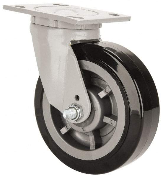 Fairbanks - 6" Diam x 2" Wide x 7-1/4" OAH Top Plate Mount Swivel Caster - Polyurethane, 750 Lb Capacity, Roller Bearing, 4 x 4-1/2" Plate - Americas Industrial Supply